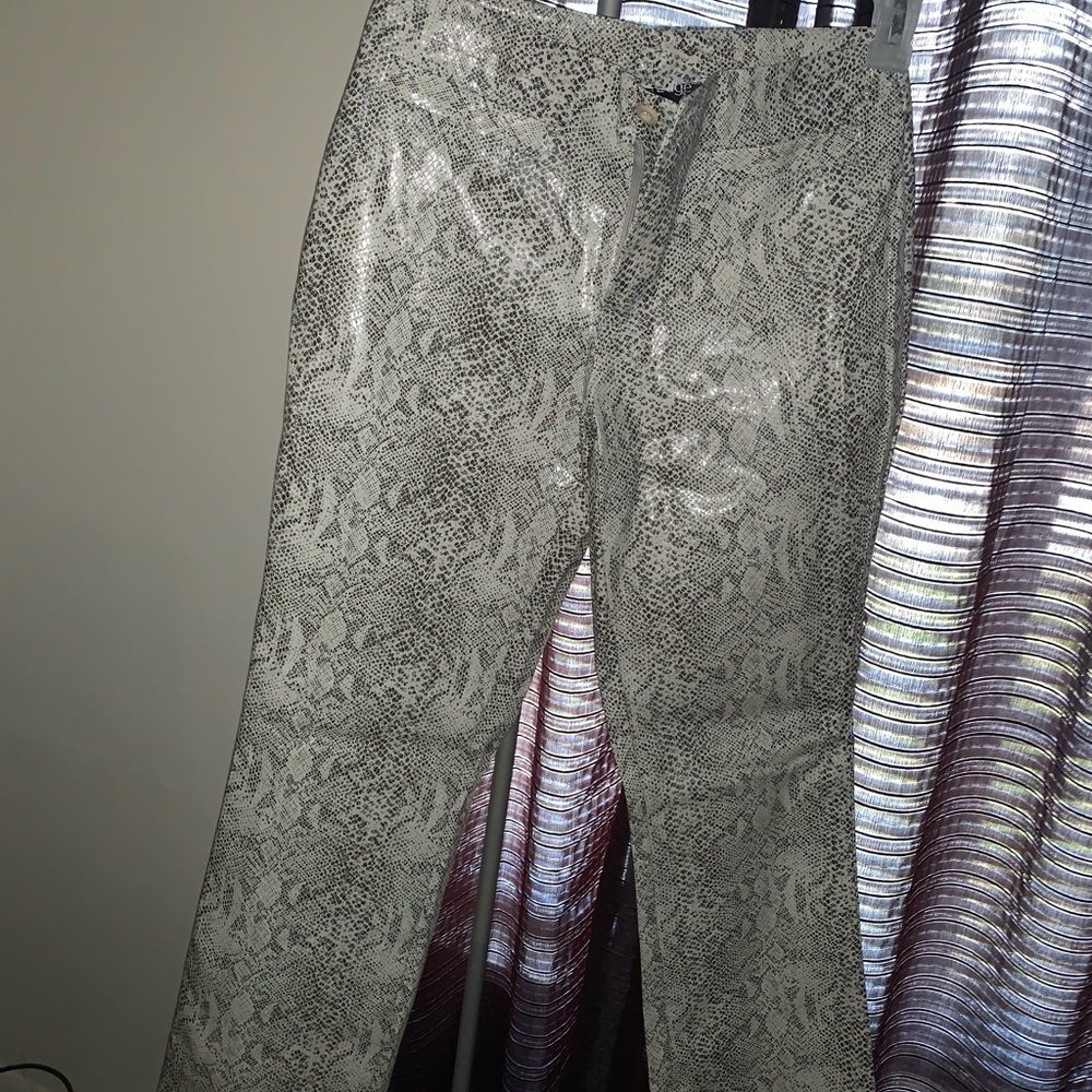 White snake skin leather pants
